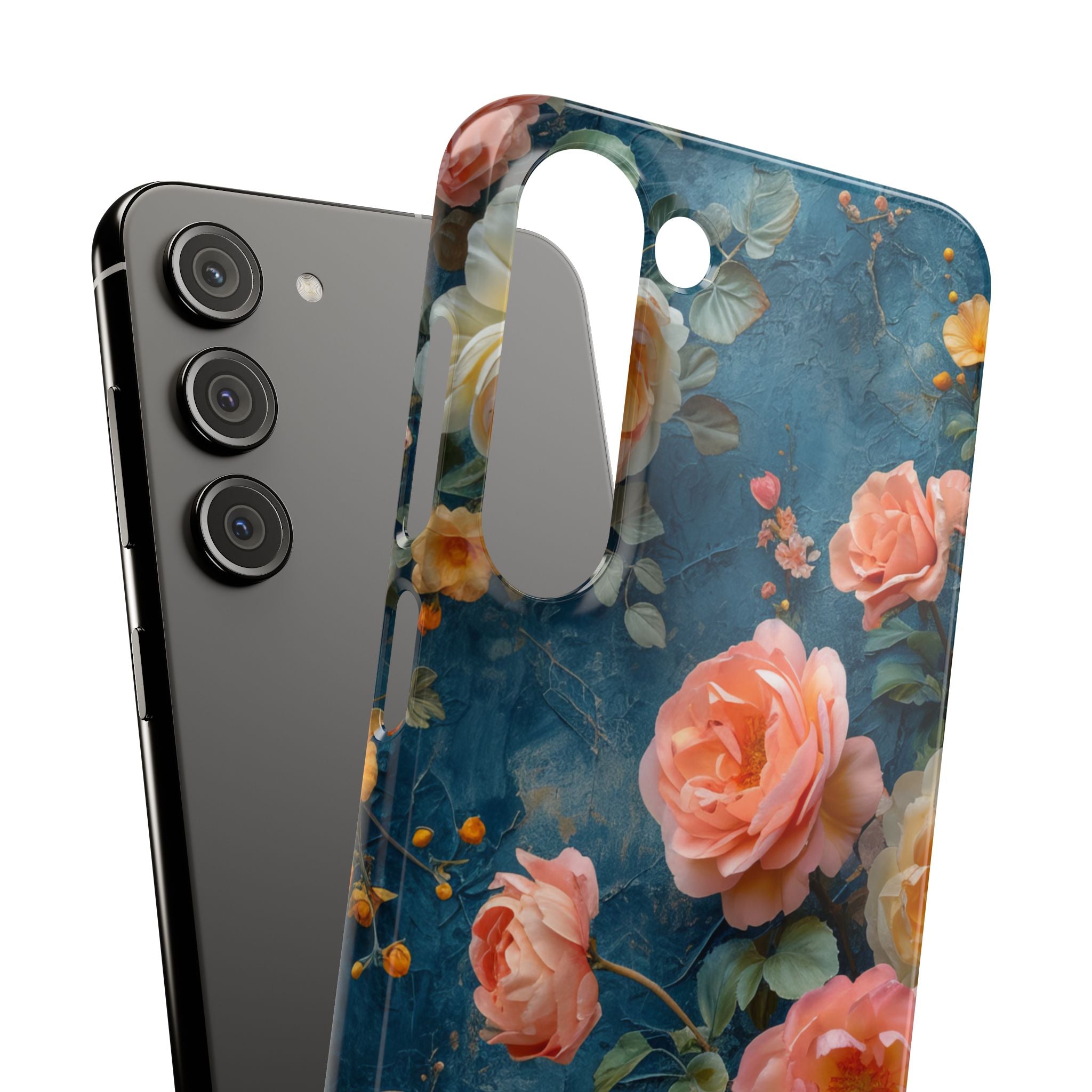 Blue Floral Elegance - Slim Samsung S23 Phone Case