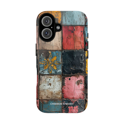 Rustic Red-Yellow Vintage Tiles - Tough iPhone 16 Phone Case