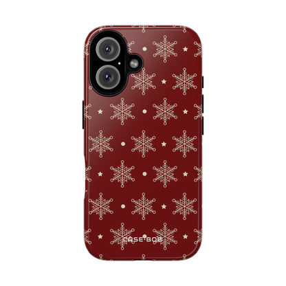 Cream Snowflake Crimson iPhone 16 Case - Tough