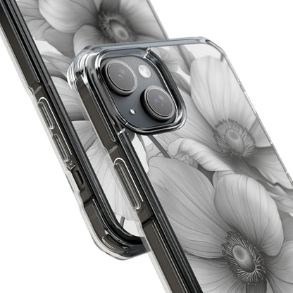 Grayscale Floral Harmony iPhone 15 - Impact Clear+
