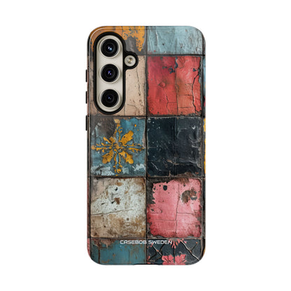 Rustic Red-Yellow Vintage Tiles - Tough Samsung S24 Phone Case