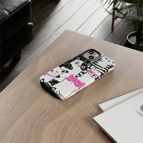 Black & Pink Cat Pattern iPhone Case (Protective) Phone Case