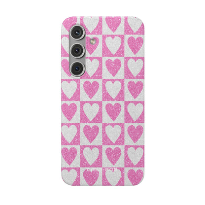 Glitter Heart Grid Samsung S24 Case - Soft