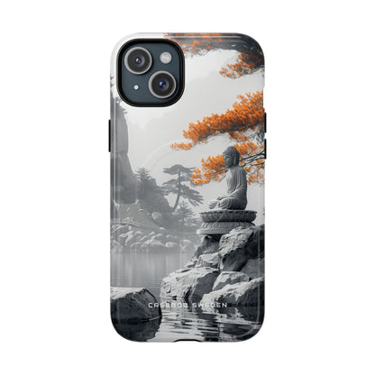 Zen Serenity: Tranquil Landscape with Buddha and Pagoda iPhone 15 | Tough+ Phone Case