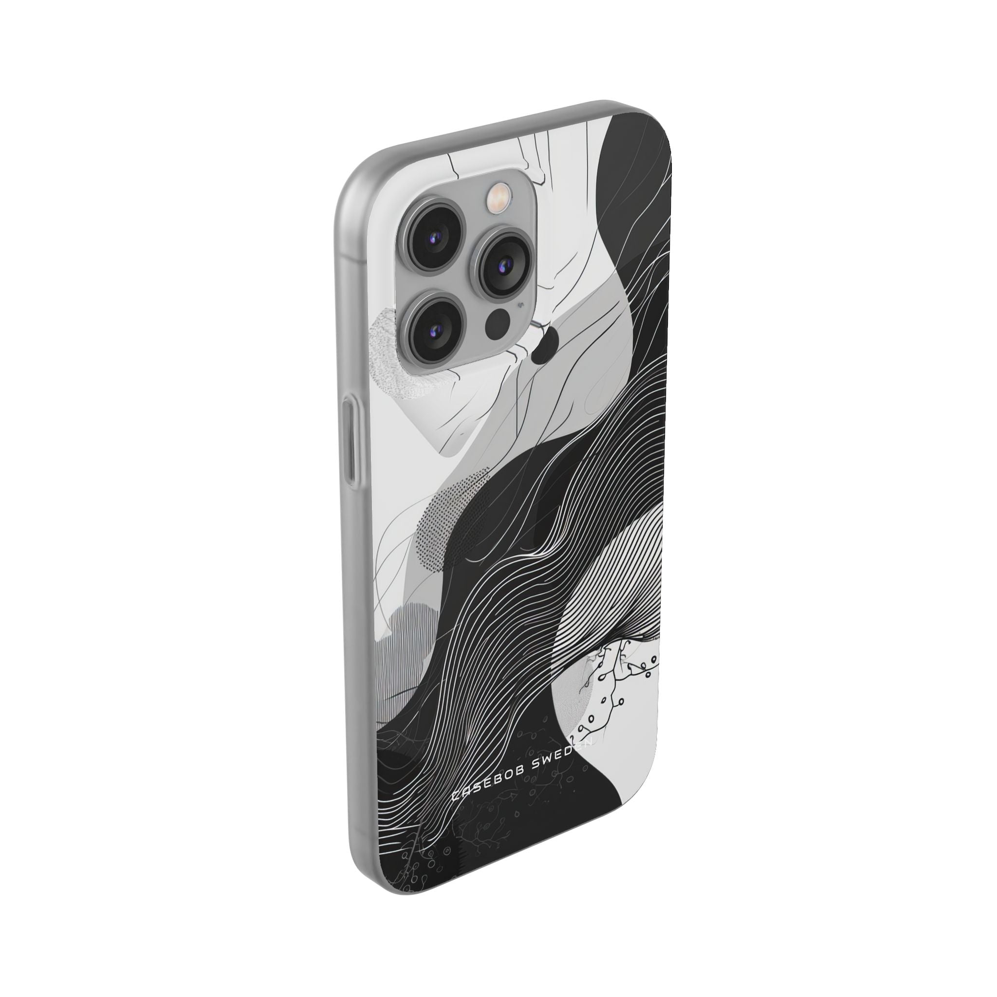 Fluid Rhythms: Monochrome Line Flow iPhone 14 - Flexi Phone Case