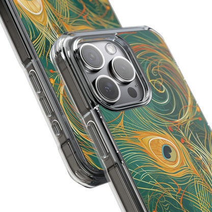 Peacock Elegance in Teal and Gold iPhone 15 - Clear Impact Phone Case