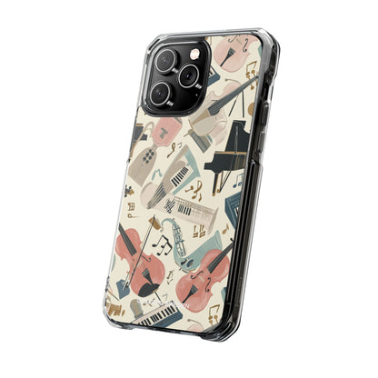 Beige Musical Instruments Pattern - Clear Impact iPhone 14 Phone Case