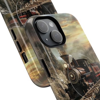 Vintage Steam Train Crossing Mountain Bridge iPhone 15  Tough+ Phone Case