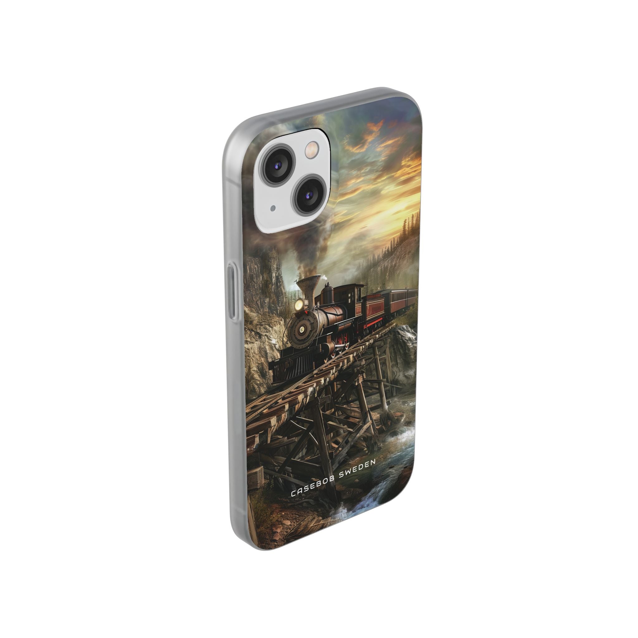 Vintage Steam Train Crossing Mountain Bridge iPhone 14 - Flexi Phone Case