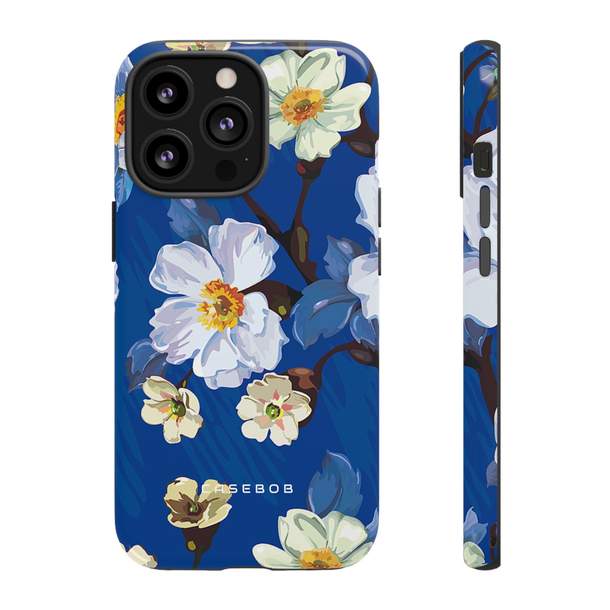 Elegant Flower on Blue iPhone Case | Tough