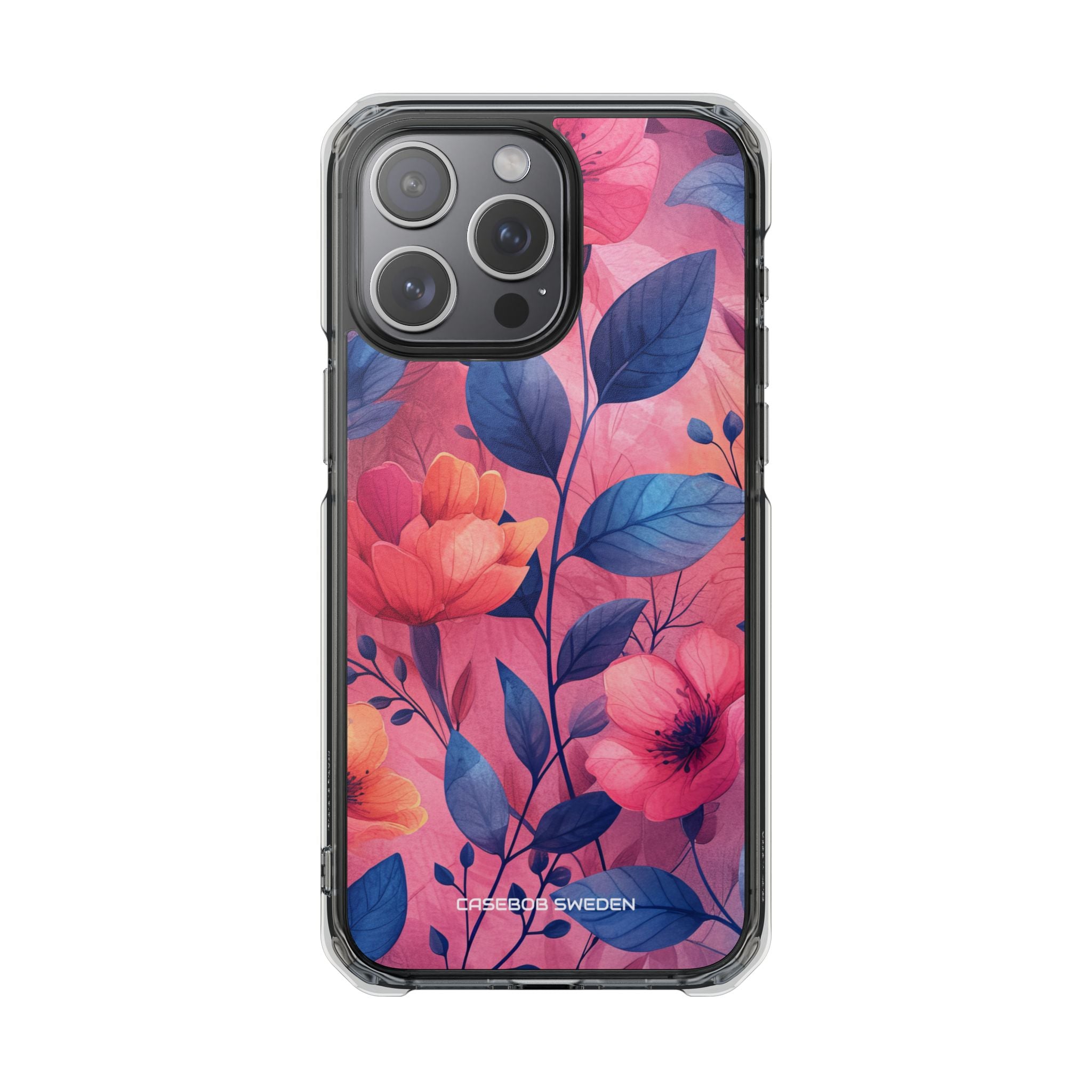 Pink Blue Floral - Clear Impact iPhone 15 Phone Case