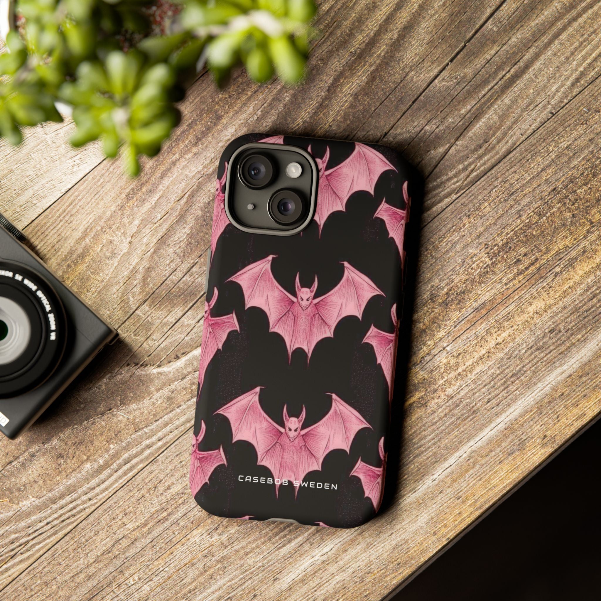 Gothic Pink Bats Aflame iPhone 15 - Tough Phone Case