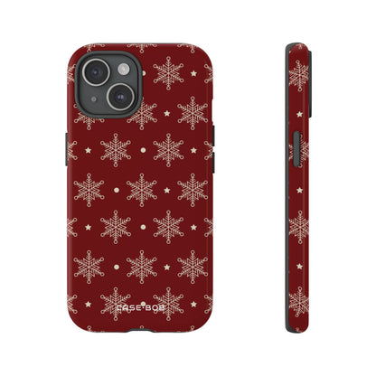 Cream Snowflake Crimson iPhone 15 Case - Tough