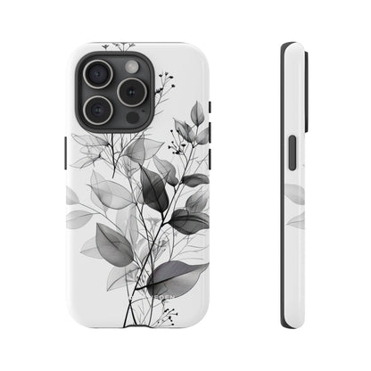 Monochrome Floral Elegance iPhone 15 - Tough Phone Case