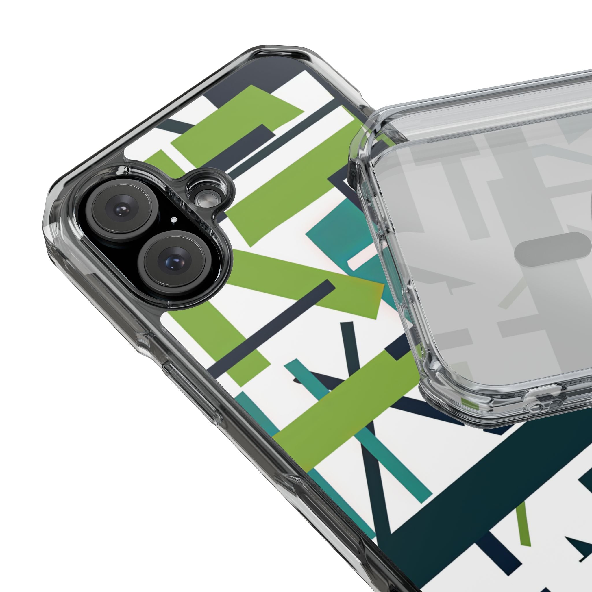 Green Geometry Glide iPhone 16 - Clear Impact Phone Case