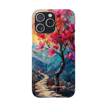 Vibrant Geometric Tree Landscape iPhone 15 - Slim Phone Case