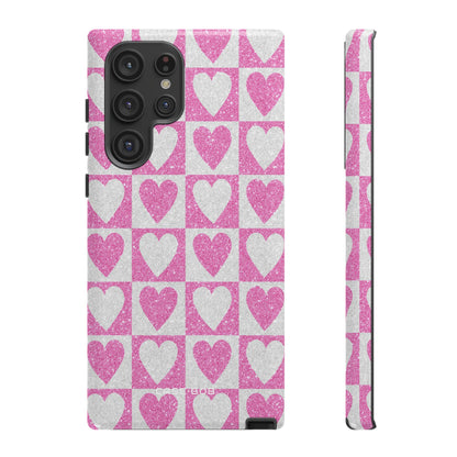 Glitter Heart Grid Samsung S22 Ultra Case - Tough