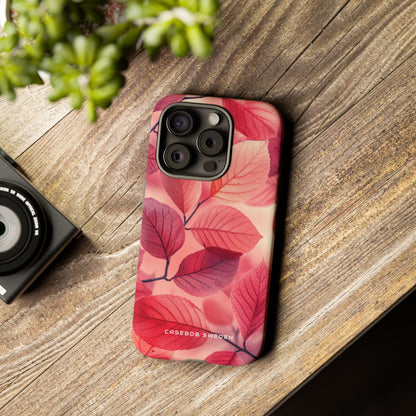 Elegant Pink Leaves iPhone 15 - Tough Phone Case