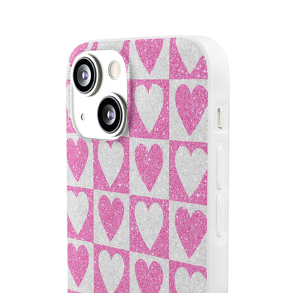 Glitter Heart Grid iPhone 13 mini Case - Soft
