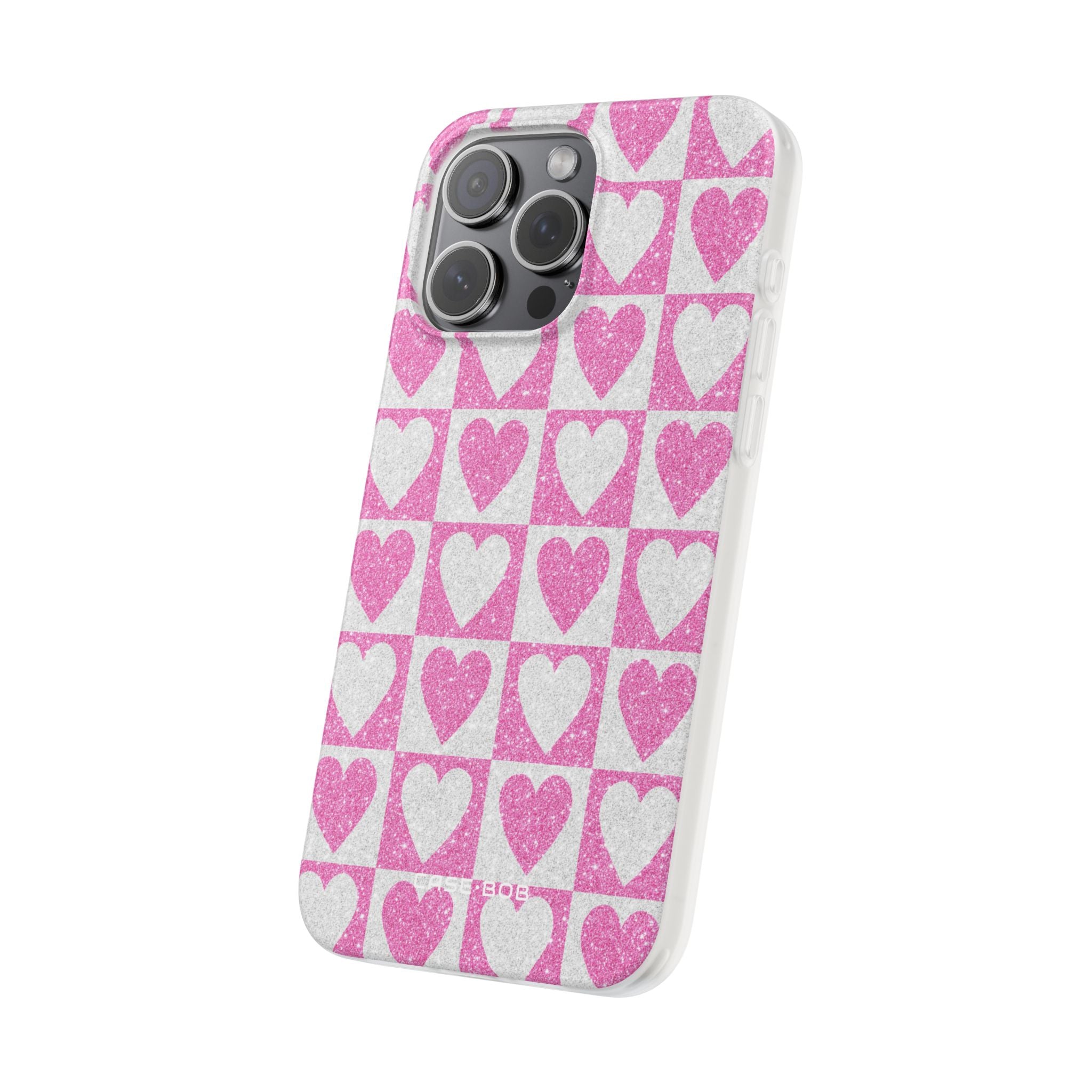 Glitter Heart Grid iPhone 15 Pro Max Case - Soft