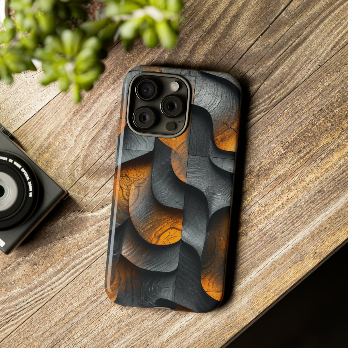 Grey Fire Orange Geometry - Protective Phone Case