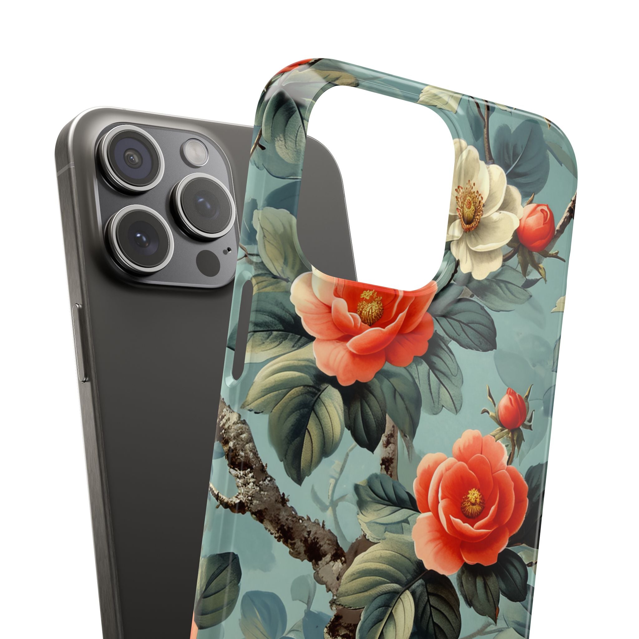 Vintage Floral Romance iPhone 15 - Schlanke Handyhülle