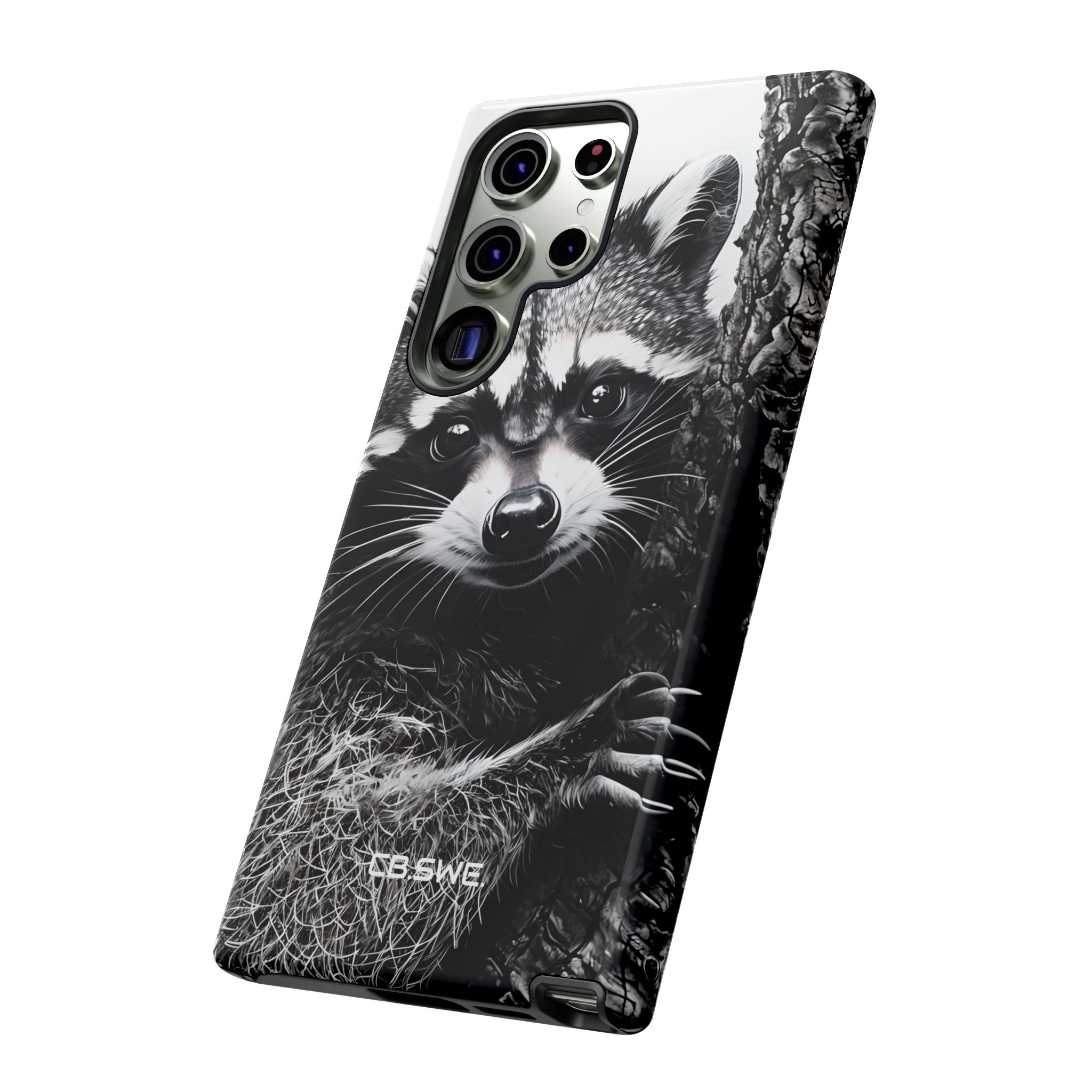 Intricate Black White Raccoon Illustration Phone Samsung S23 - Tough