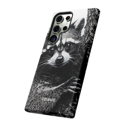 Intricate Black White Raccoon Illustration Phone Samsung S23 - Tough