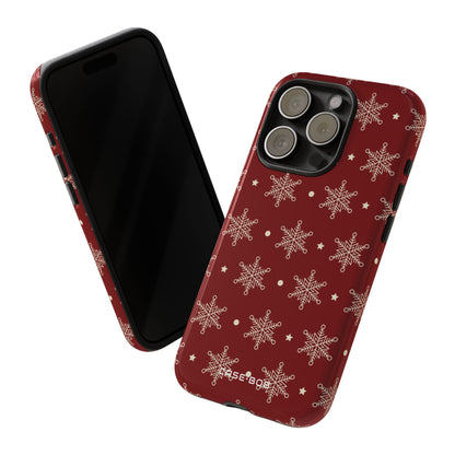 Cream Snowflake Crimson iPhone 15 Pro Case - Tough