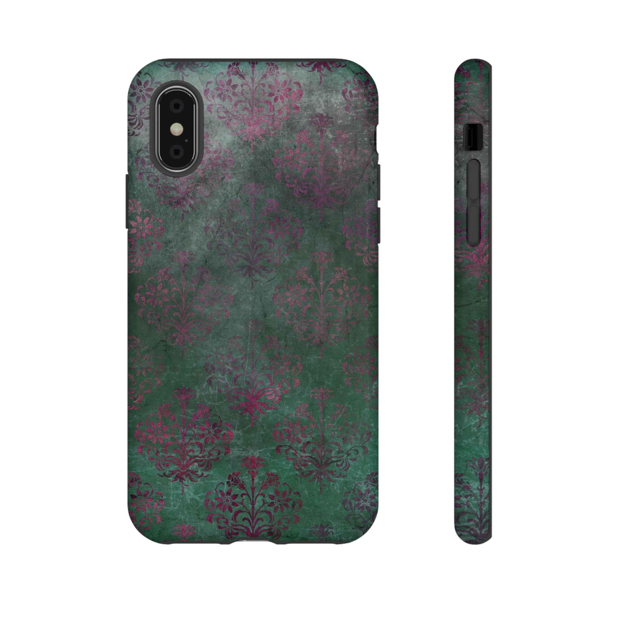 Green Damask Gothic Flower - Protective Phone Case