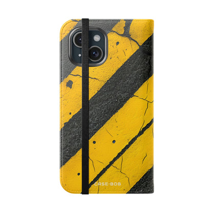 Yellow Stripes Distress - iPhone 15 Case - Wallet