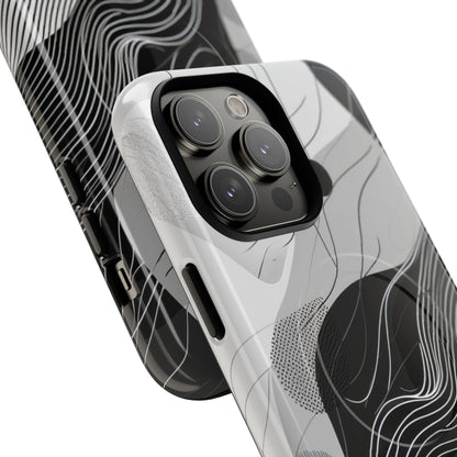 Fluid Rhythms: Monochrome Line Flow iPhone 14 | Tough+ Phone Case