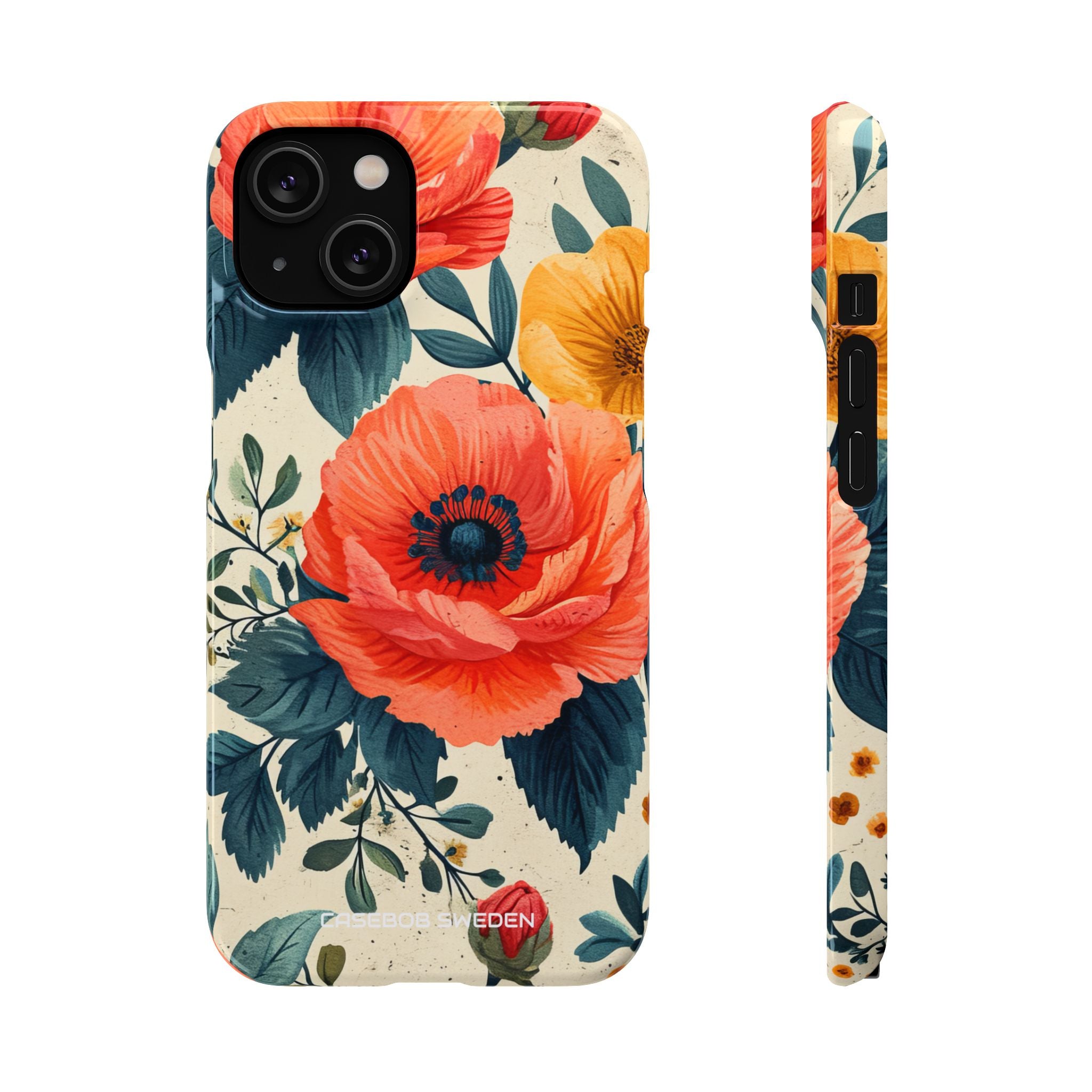 Vibrant Botanical Poppies - Slim iPhone 14 Phone Case