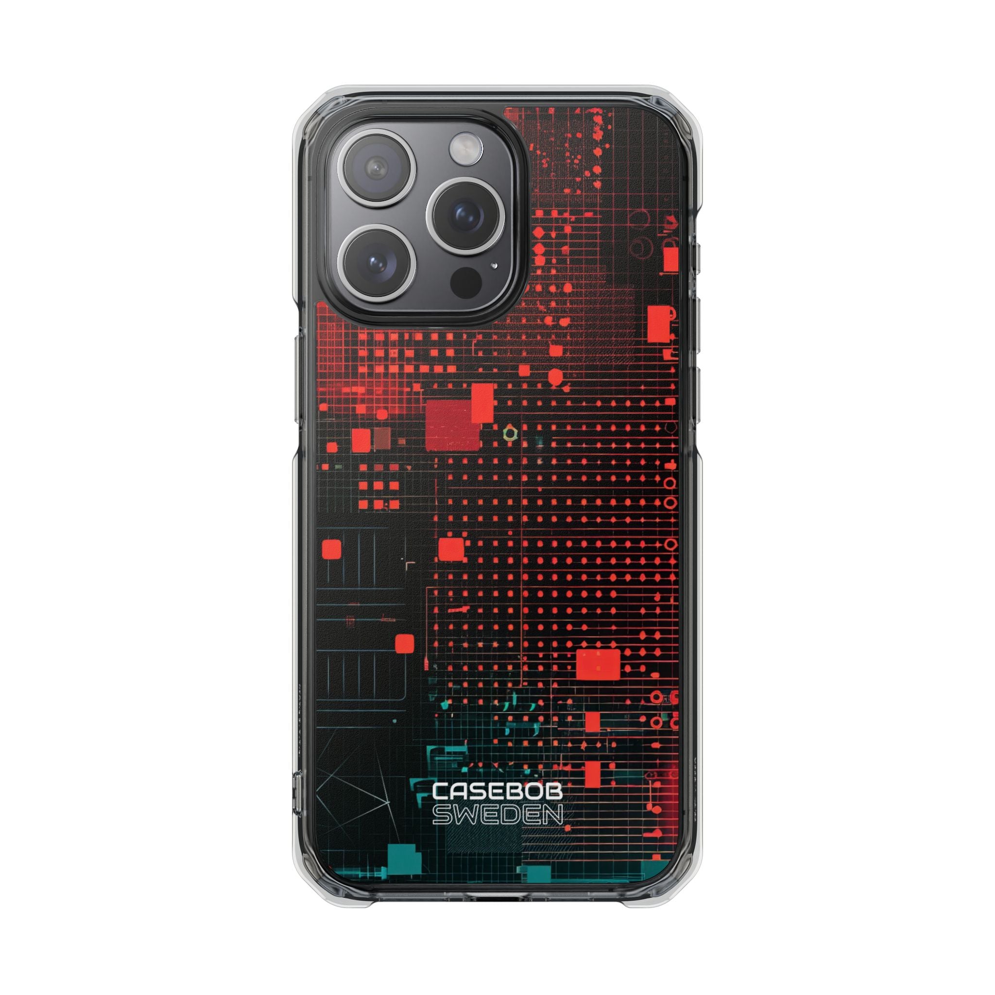 Crimson Circuit Grid iPhone 15 - Impact Clear+