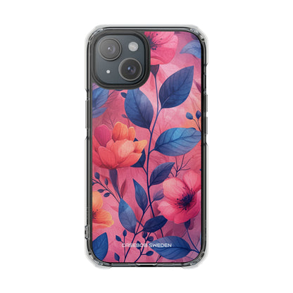 Pink Blue Floral - Clear Impact iPhone 15 Phone Case