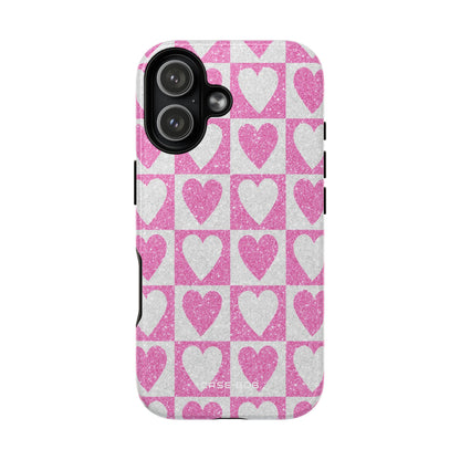 Glitter Heart Grid iPhone 17 Case - Tough+
