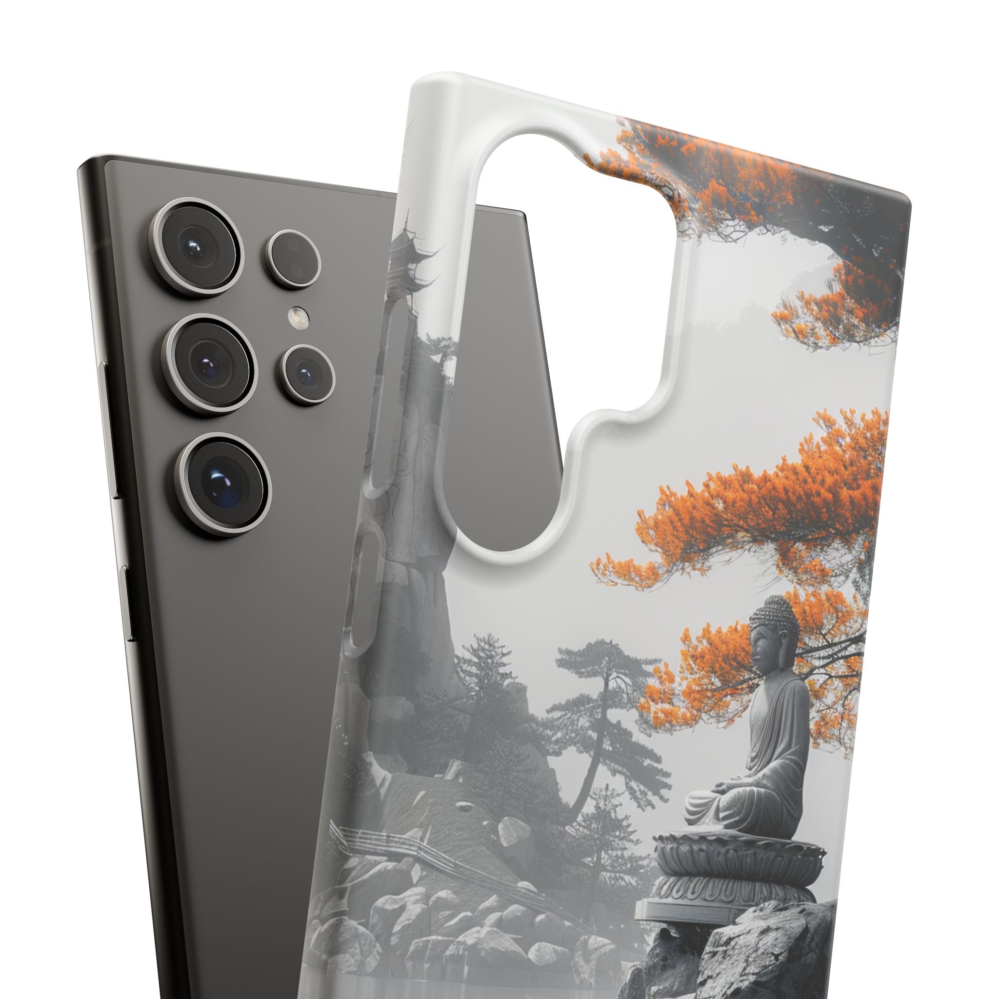 Zen Serenity: Tranquil Landscape with Buddha and Pagoda Samsung S24 - Slim Phone Case