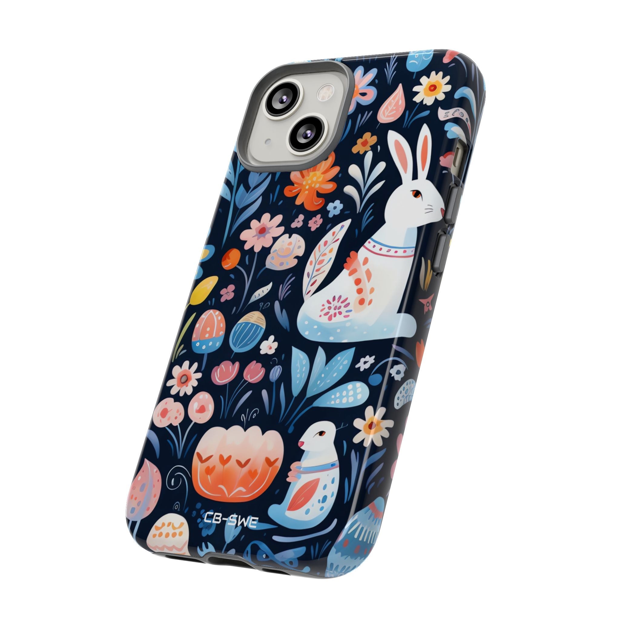 Bunnies Play Among Flowers - iPhone Case