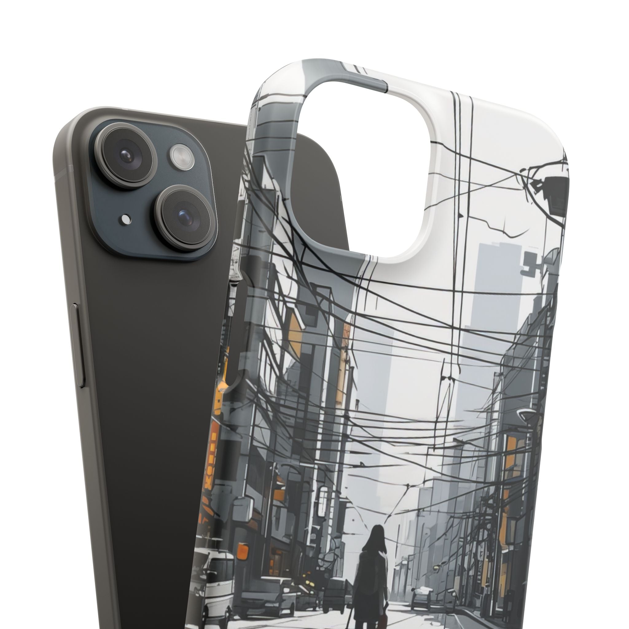 Urban Noir Streetscape iPhone 15 - Slim Phone Case