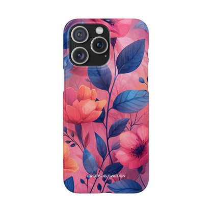 Pink Blue Floral - Slim iPhone 15 Phone Case