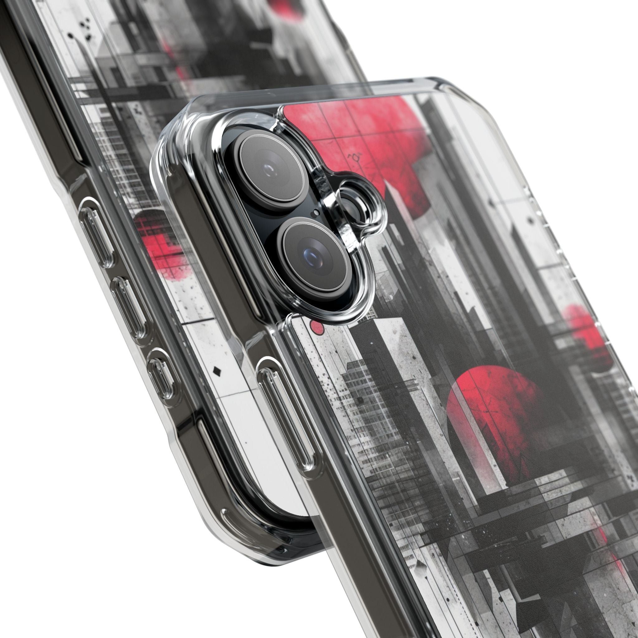 Crimson Gridlines Cityscape iPhone 16 - Impact Clear+