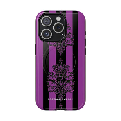 Gothic Elegance with Vertical Stripes and Ornamental Motifs iPhone 15 | Tough+ Phone Case