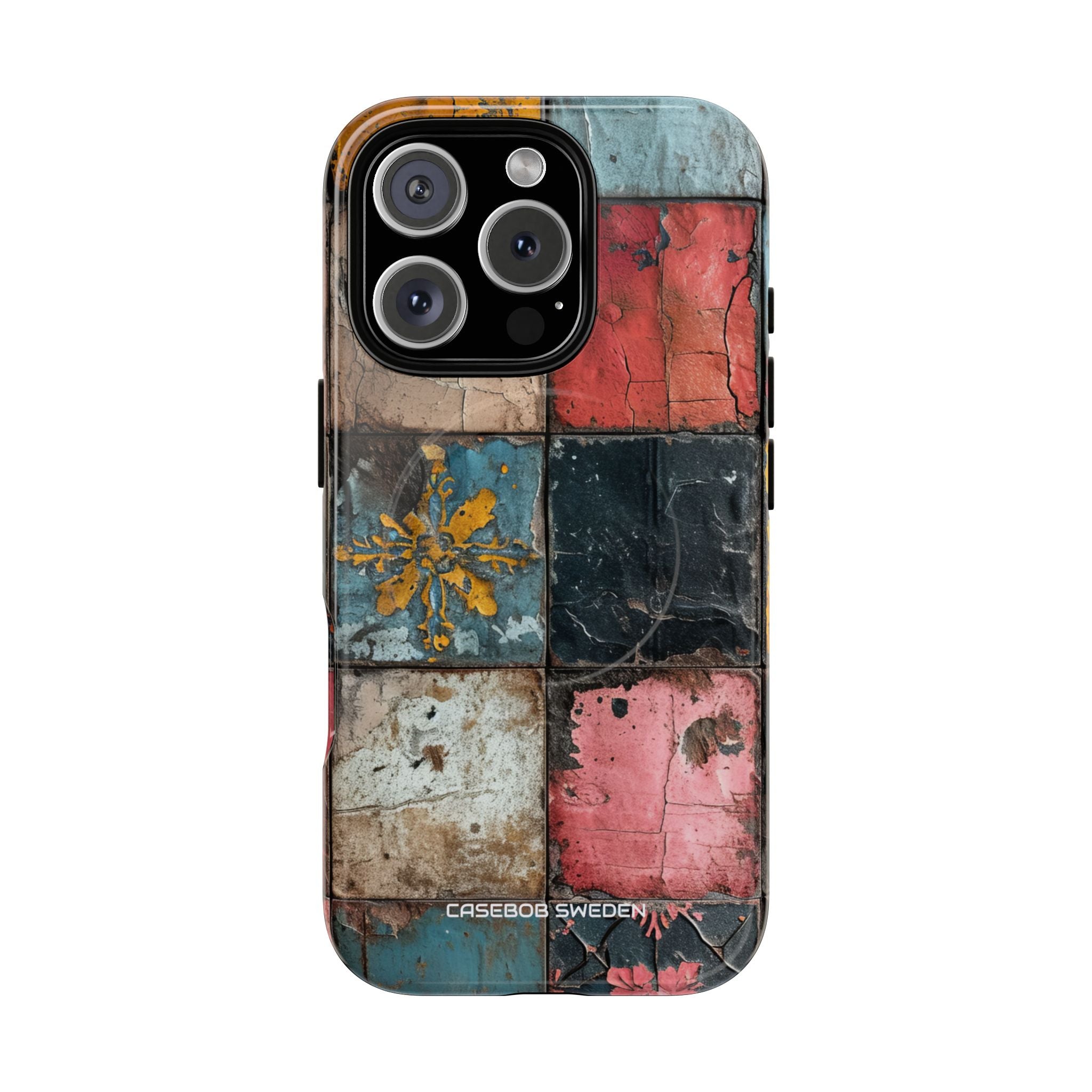 Rustic Red-Yellow Vintage Tiles - Tough + MagSafe® iPhone 16 Phone Case