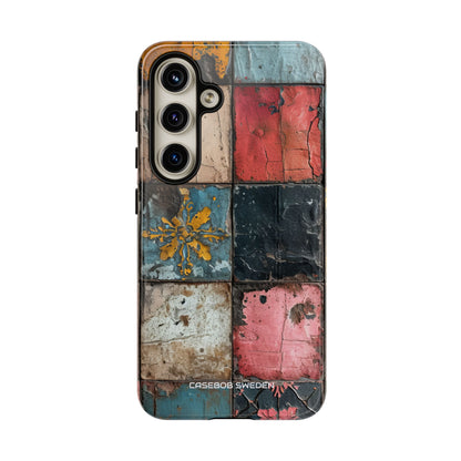 Rustic Red-Yellow Vintage Tiles - Tough Samsung S24 Phone Case