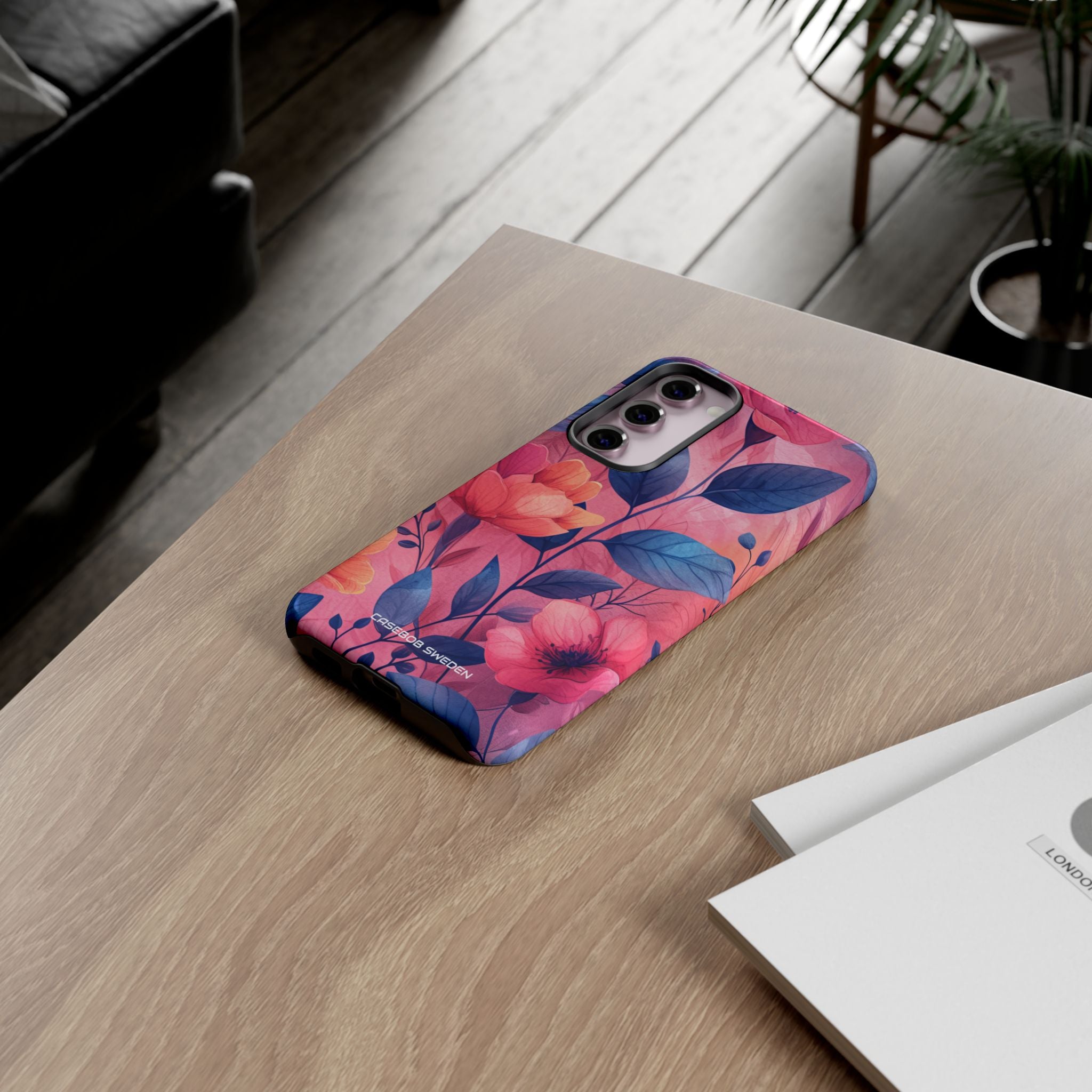 Pink Blue Floral - Tough Samsung S23 Phone Case