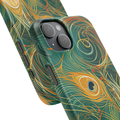 Peacock Elegance in Teal and Gold iPhone 15 - Slim Phone Case