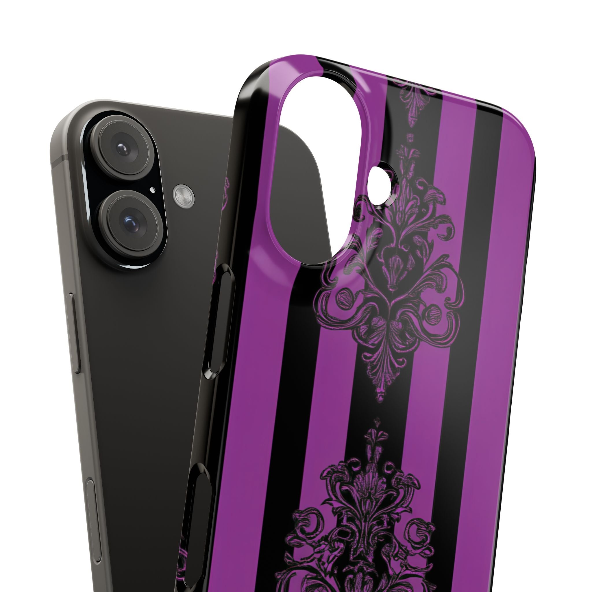 Gothic Elegance with Vertical Stripes and Ornamental Motifs iPhone 16 - Slim Phone Case