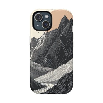 Minimalist Mountain Landscape with Flowing River iPhone 15  Tough+ Phone Case