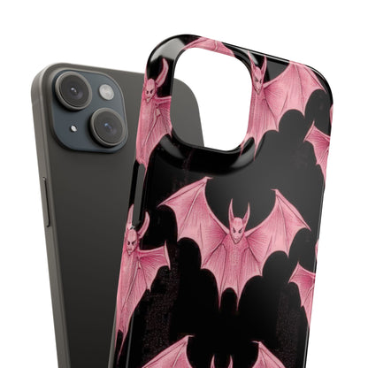 Gothic Pink Bats Aflame iPhone 15 - Slim Phone Case