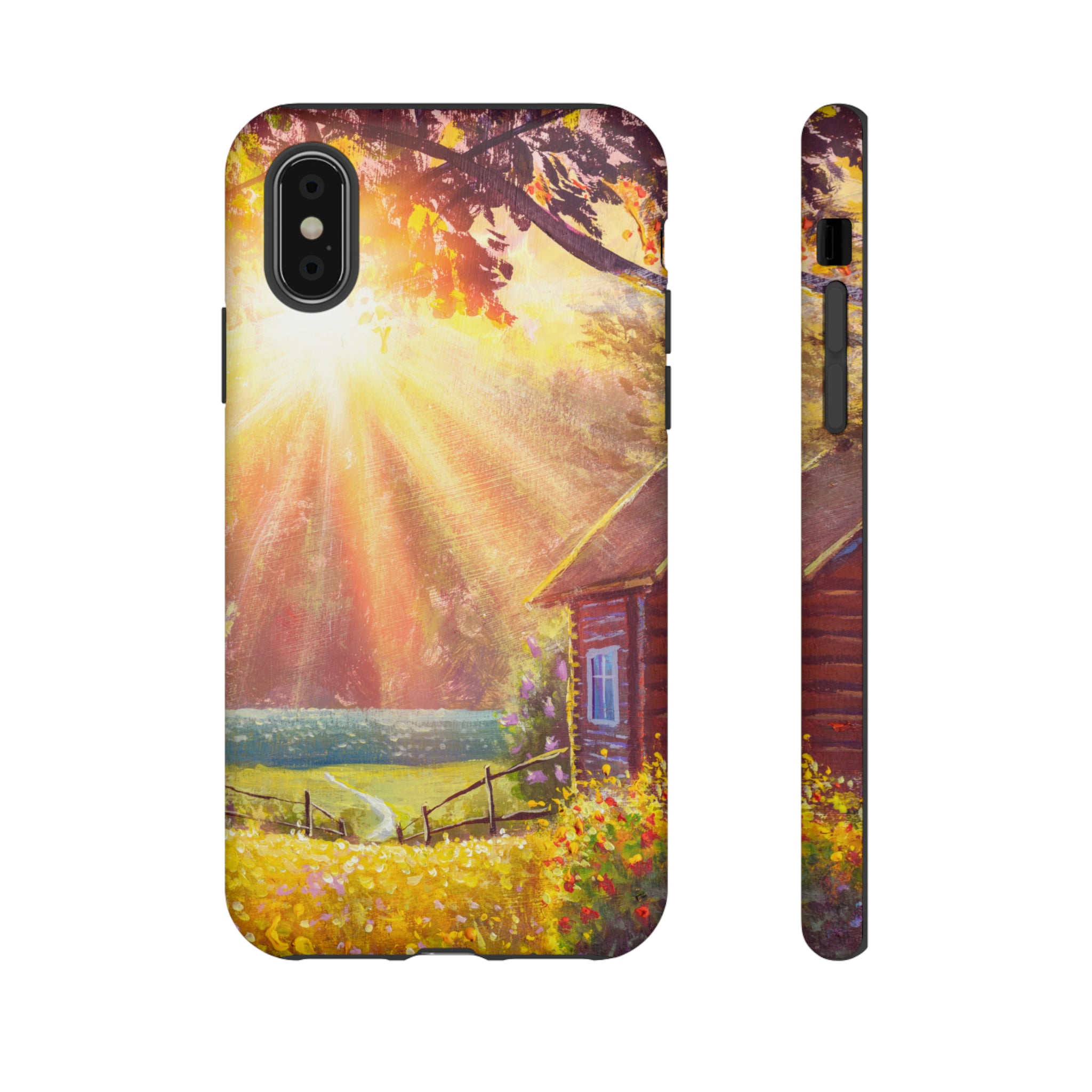 Flower Bushes Wooden House - Protective Phone Case